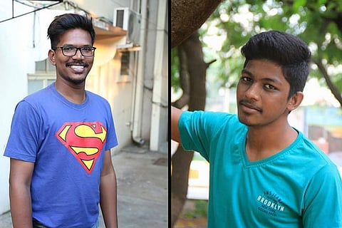 (L) Ashok and (R) Vasanth; (Insert: Movie posters with Tamil font)