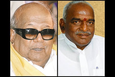 (Left) DMK President M Karunanidhi and (Right) Union Minister Pon Radhakrishnan