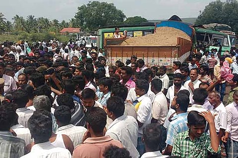 The right side of the bus was badly damaged crushing five passengers to death at Mecheri