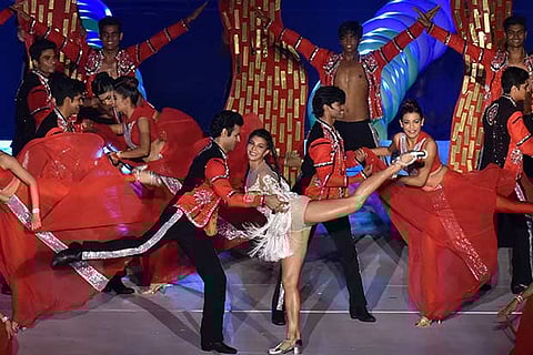 Actor Jacqueline Fernandez performs during the opening ceremony of the third season of the ISL