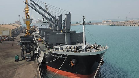 Ships being loaded at the VOC Port Trust in Thoothukudi
