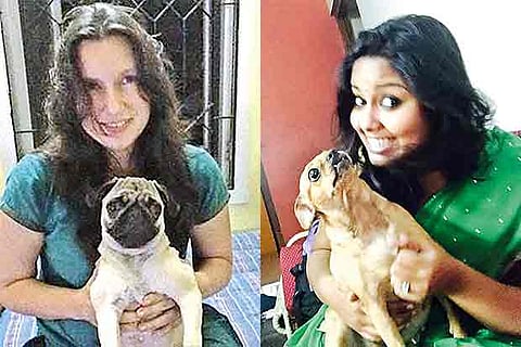 Sharan Buteau with Gemini (L) and Padma with Aggie (R)