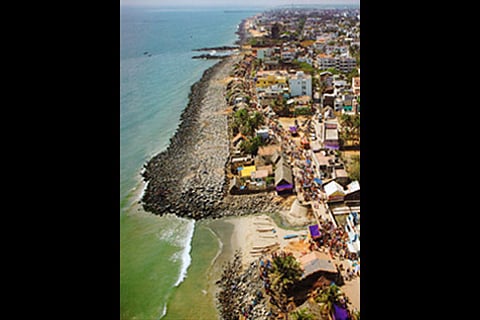 File photo of seawalled fishing hamlet Vaithikuppam in Puducherry (Photo courtesy: Nicolas Chorier)