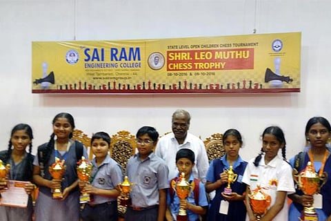 Winners from Velammal Matric HSS after winning a state-level open chess tourney