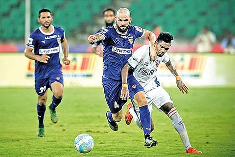 Chennaiyin FC?s Hans Mulder in action against FC Goa (Photo: Justin George)
