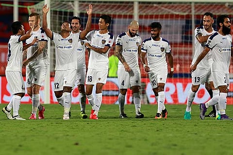 Chennaiyin FC striker Jeje Lalpekhlua celebrates after scoring a goal