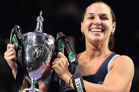 Dominika Cibulkova with the WTA Final trophy
