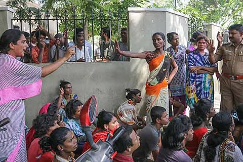 Transgenders protesting in front of the office of the Commissioner of Police in Chennai
