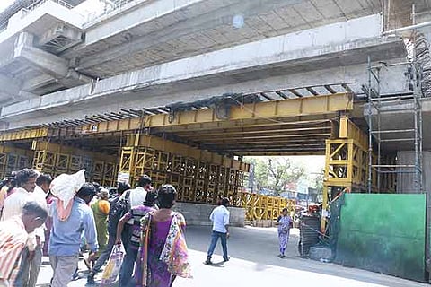 A view of the flyover under construction at Vadapalani junction