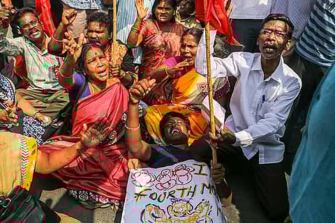 A protest against the Centre?s demonetisation and non-availability of cash at ATMs in the city