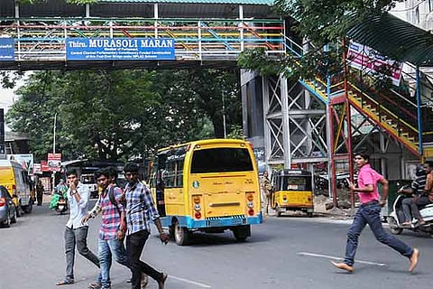 Residents prefer to cross the busy Nungambakkam High Road stretch, ignoring the foot overbridge