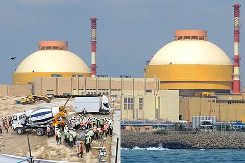 File photo of the KKNPP; (inset) Units III-IV pouring of concrete