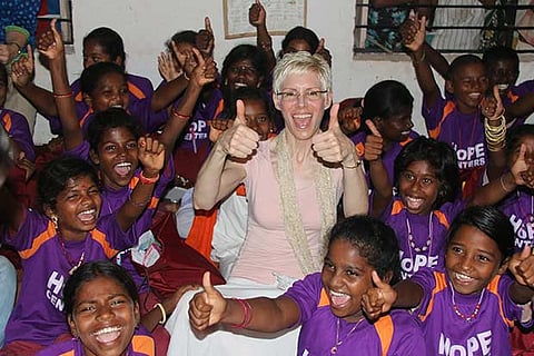 Elaine with children from the hope centres of Tripura Foundation in Tamil Nadu
