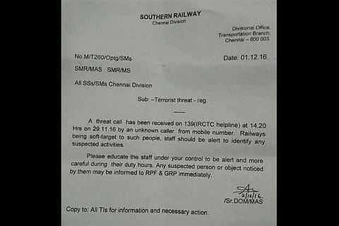 The copy of letter sent to Operation department?s staff regarding terrorist threat call