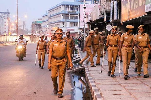 Pictures of police on security duty patroling streets