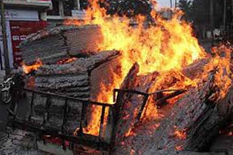 File picture of violence that broke out in Karnataka after the SC ordered release of water to TN