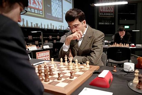 India?s Viswanathan Anand in action against Maxime Vachier-Lagrave