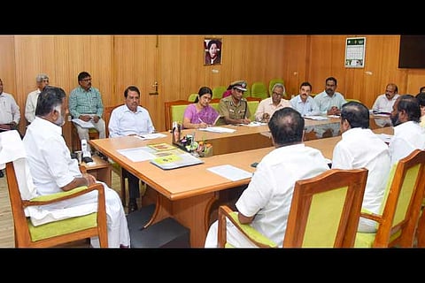 Chief Minister O Panneerselvam chairing a high-level meeting in Chennai