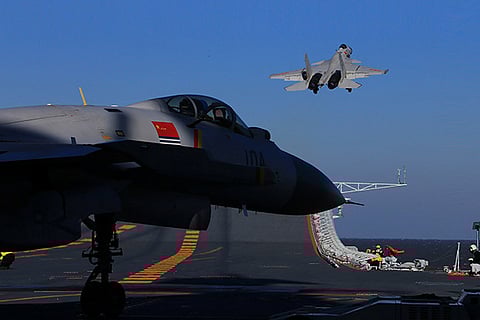 A live-fire drill using an aircraft carrier in the Bohai sea, China, December 14, 2016