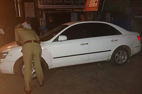 The car that ran over a man who was sleeping on the pavement at Vadapalani