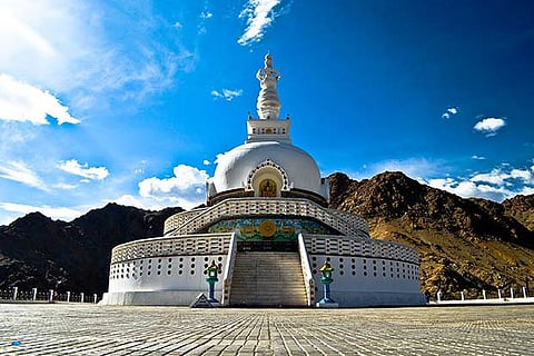 Iconic Shanti Stupa (Peace Monument) is the place where the renowned Ladakh Marathon starts