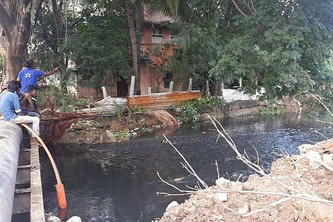 A canal connected to Korattur lake contaminated by untreated industrial effluents