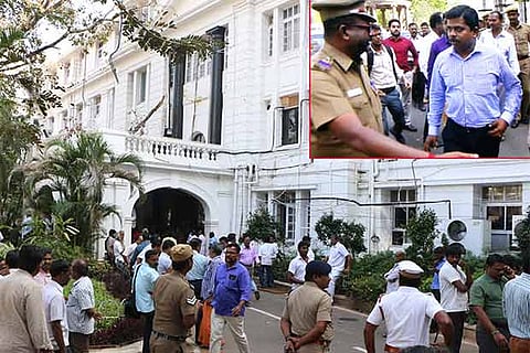 Cops keeping a vigil outside the Secretariat where I-T sleuths conducted raid