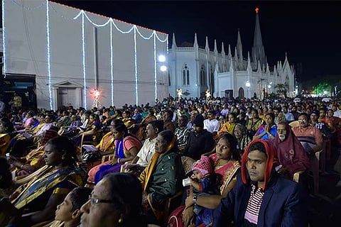 Large number of people attended midnight and early morning mass at the Santhome Basilica in Chennai
