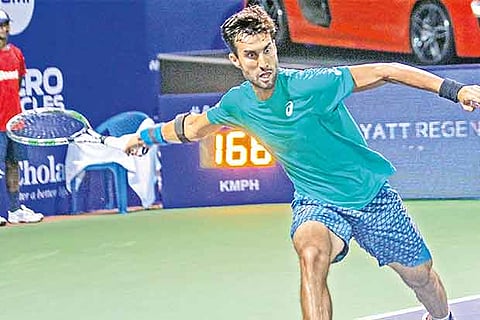 Yuki Bhambri in action against Ramkumar Ramanathan in the Chennai Open