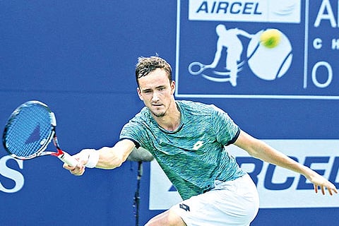 Medvedev rallied from a set down to beat Sela in the first semi-final (Photo: Justin George)
