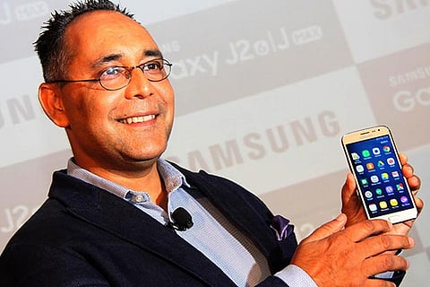 Samsung India Electronics Director, Manu Sharma during the launch of Galaxy J2 and J2 Max smartphone