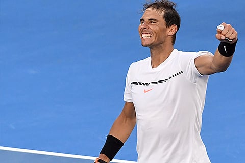 Spain?s Rafael Nadal exults after beating Alexander Zverev
