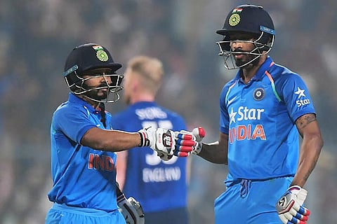 Kedar Jadhav (left) and Hardik Pandya sizzled with a 104-run partnership for the sixth wicket