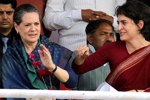 AICC president Sonia Gandhi and her daughter Priyanka Gandhi during an election rally (File photo)