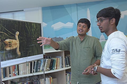 Ramnath Chandrasekar with a visitor at his exhibition