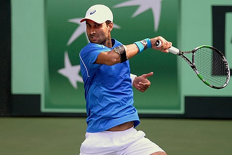 India?s Yuki Bhambri in action in the Davis Cup tie against New Zealand