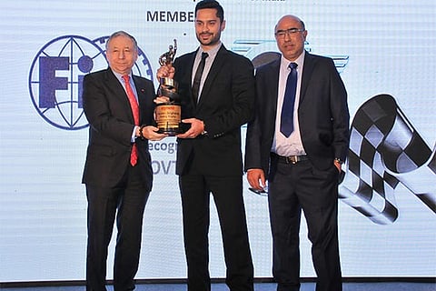 Gaurav Gill (centre) with the ?Motorsports Person of the Year? award