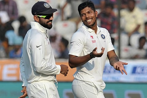 Umesh Yadav rejoices after taking a wicket