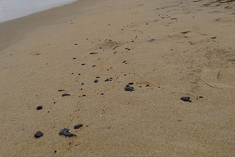 Oil residue seen on the shores of Mamallapuram beach