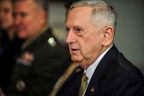 A file photo of US Defense Secretary Jim Mattis at a meeting at the Pentagon in Arlington, US