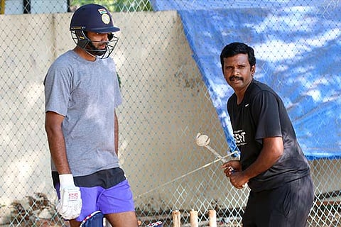 R Ashwin (left) practising with his coach P Srinivasan (Photo: Manivasagan N)