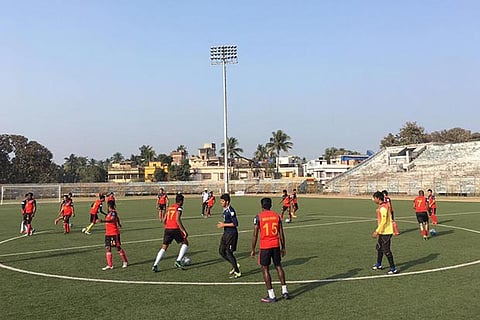 Chennai City FC players during a training session ahead of an I-League match