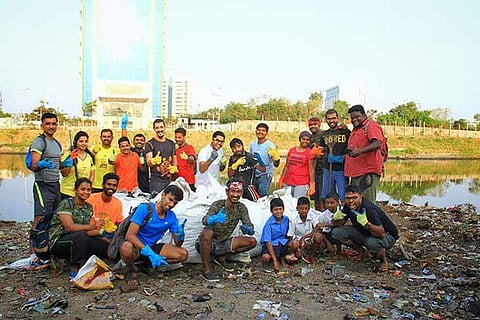 Volunteers with some of the children who participated in the clean up drive at Srinivasapuram