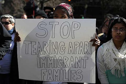 Students protest the policies of the US Immigration Customs Enforcement (ICE) agency in New York