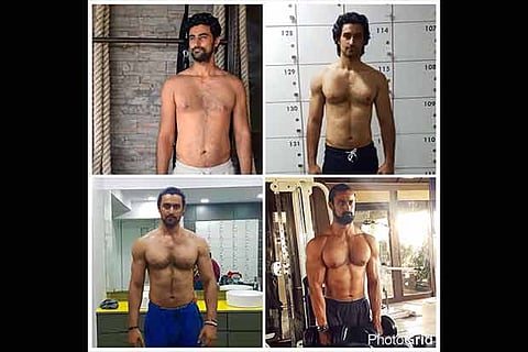 The collage featuring photographs of Kunal taken before, during and after his work-outs