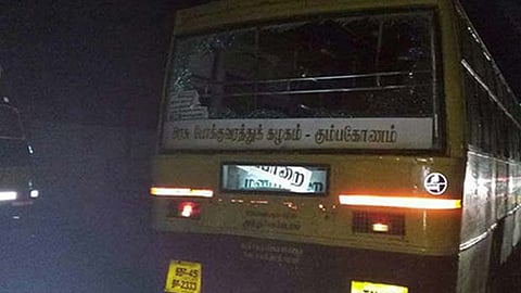 Representative image of TNSTC bus damaged in stone pelting
