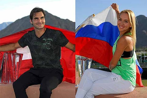 Roger Federer and Elena Vesnina celebrates their wins in the Indian Wells Tennis Tournament