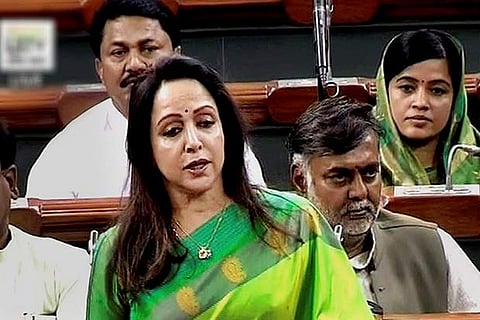 Congress member Hema Malini speaks in the Lok Sabha in New Delhi