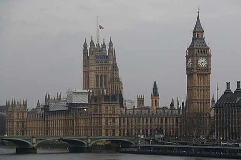 The Union flag over the Houses of Parliament flew at half-mast the morning