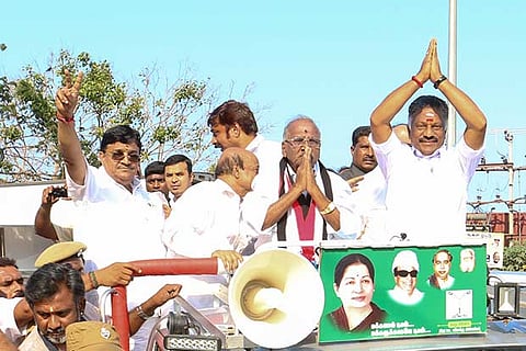 O Panneerselvam seeks votes for his party candidate E Madhusudhanan in RK Nagar (Photo: Manivasagan)